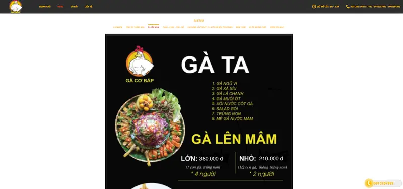 Hình ảnh các món về quán chuyên món gà có món gà lên mâm Gà bên tiệm Gà Cơ Bắp