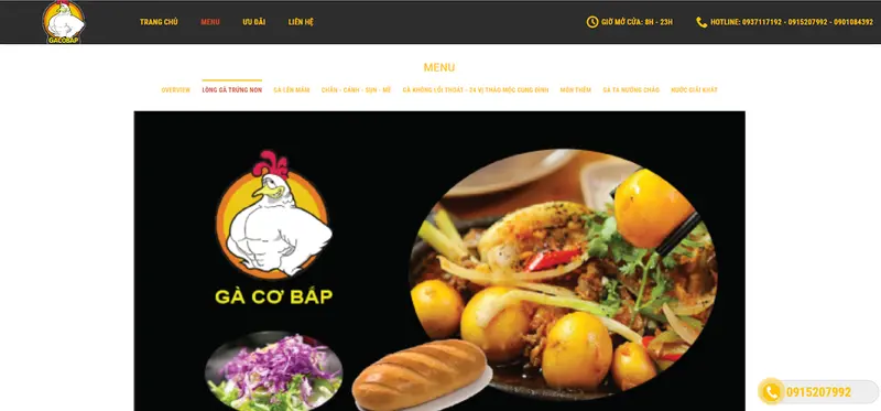 Hình ảnh các món về quán chuyên món gà có món lòng trứng non bên tiệm Gà Cơ Bắp